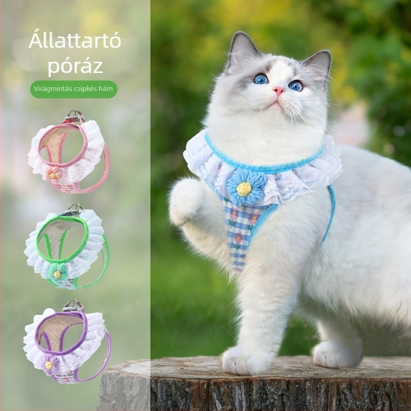 Macska mellény pórázzal — szakadásálló kivitelezés, poliészter (Anyag: Poliészter; Macskák számára; Márka: Pomelo Fruit)