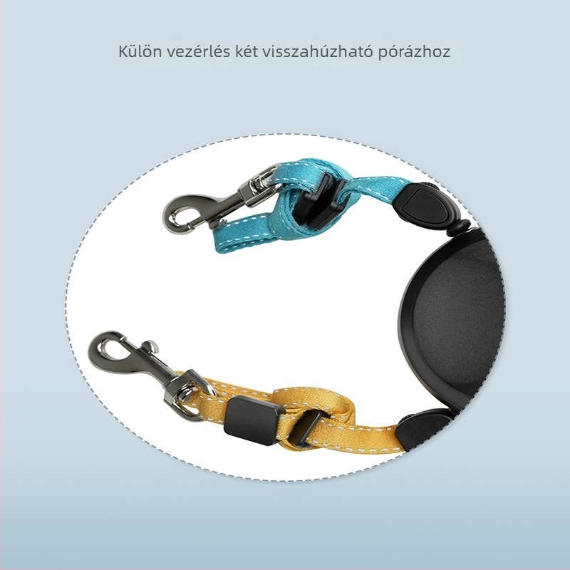 BENWIS kihúzható kettős fejű kutya póráz, fényfunkcióval, műanyag kivitel