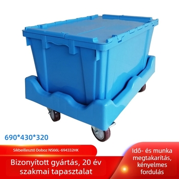 Turnover tárolódoboz flip-tetővel, PP műanyag, teherbírás 30 kg, falvastagság 2,5 mm, belső méretek 640x390x300, 5 szintig rakható