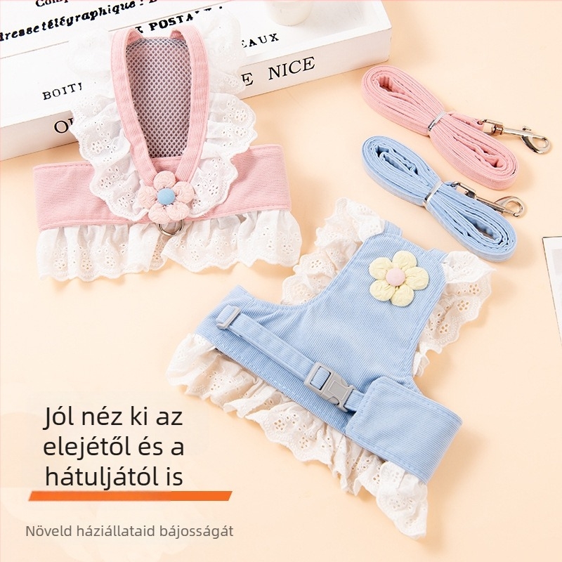 Kutyát és macskát egyaránt használható póráz mellkaspánttal – poliészter, négy évszakos használat, nem nyújtható
