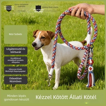 Állatpóráz, kézzel szőtt, többfunkciós, fix hosszúságú (anyag: core-spun cotton)