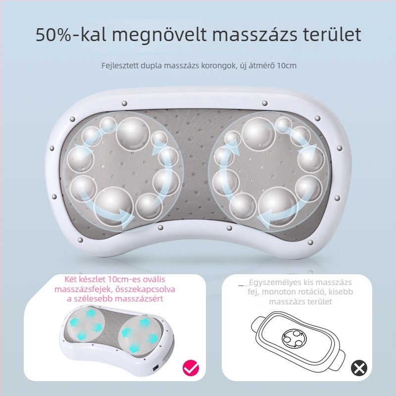 F5 Otthoni hasmasszírozó kettős korongokkal, technikák: forró kompresszió és dagasztás, hálózati tápegység, gombos vezérlés, intelligens időzítés