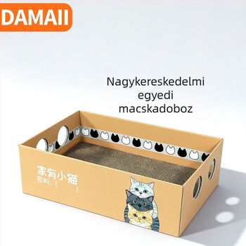 DAMAII Macska kaparódeszka – Rajzfilmszerű stílus, hullámkarton, cserélhető lap, az unalom enyhítésére