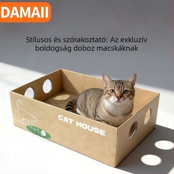 DAMAII Macska kaparódeszka – Rajzfilmszerű stílus, hullámkarton, cserélhető lap, az unalom enyhítésére