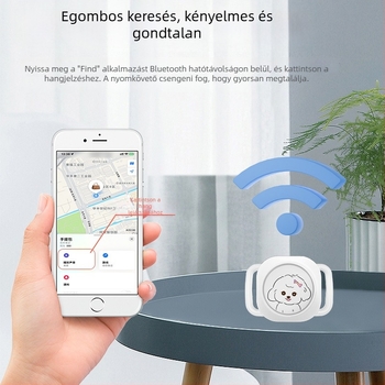 Állatlokátor - modell Y14, Bluetooth 5.0, 200 mAh akkumulátor, méretek 45×32×10 mm, iOS-kompatibilis
