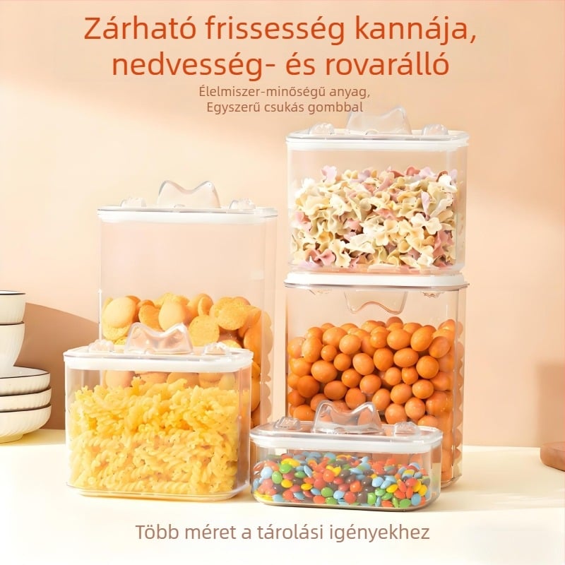 PET műanyag tárolóbox kutya- és macskaeledelhez – zárható, átlátszó, otthoni használatra, 1–2 L