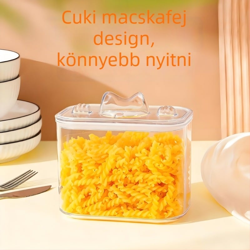PET műanyag tárolóbox kutya- és macskaeledelhez – zárható, átlátszó, otthoni használatra, 1–2 L