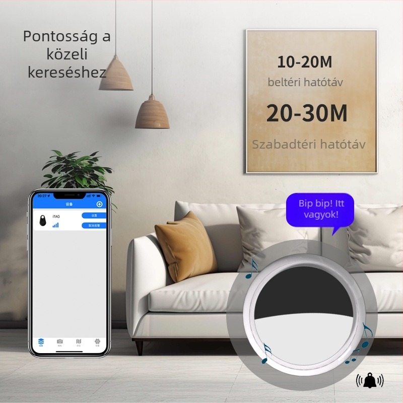 Körkörös Bluetooth háziállat-kereső, YU-18, iOS-kompatibilis, Bluetooth interfész, akkumulátor 240, kétirányú értesítés