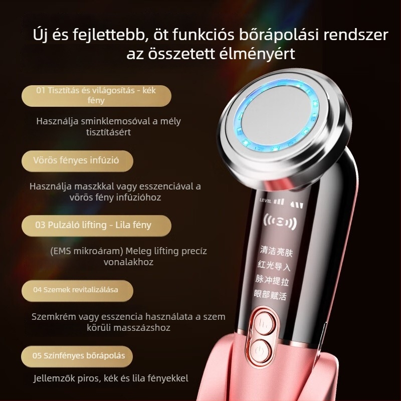 Mikroáramú arcmasszírozó, USB töltés, beépített 500–800 mAh akkumulátor, hordozható, otthoni használatra