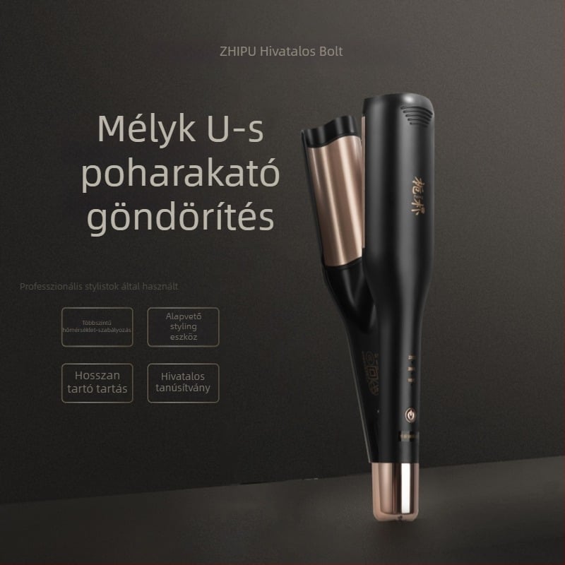 Gardenia hajgöndörítő vas, mély U görbült hengergomb, 16–20 mm átmérő, környezetbarát ötvözet, vezetékes 50W, 220V, egyfokozatú hőmérsékletszabályozás