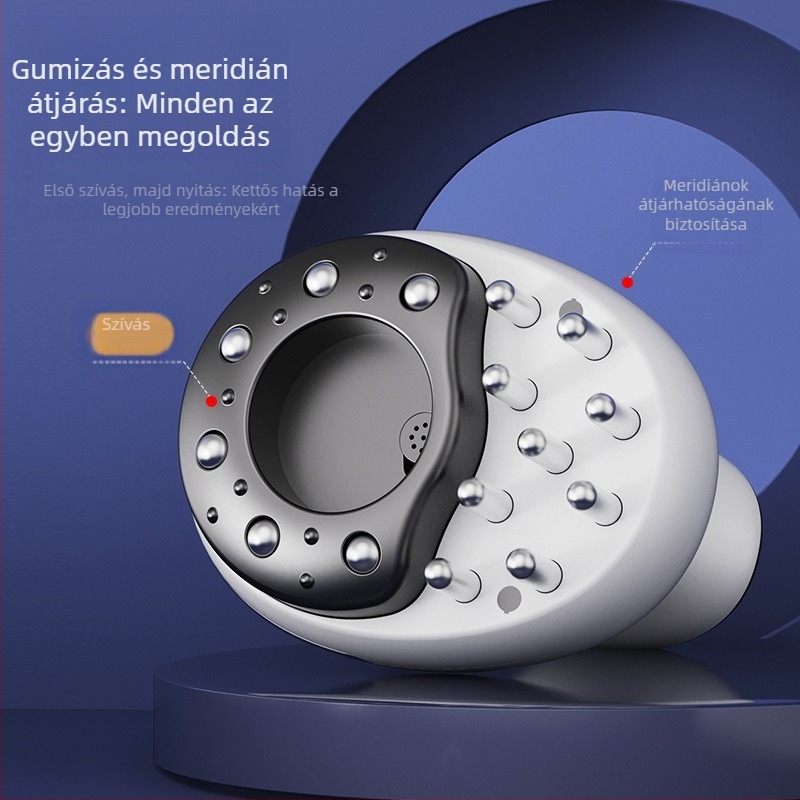 Három az egyben otthoni masszírozó vákuumos kupakokkal, gua sha és mikroáram terápiával, modell SL-M01 — USB tápegység, 4 sebességfokozat, 38–48°C, 1200 mAh-s akkumulátor