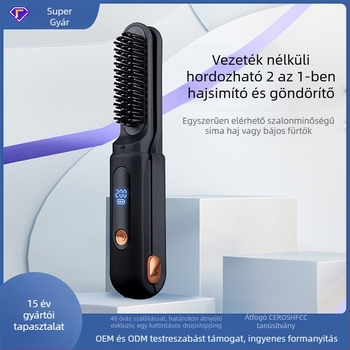 2–az–1 vezeték nélküli hajkiegyenesítő és göndörítő eszköz kerámia fűtőelemmel, görgő átmérője <15 mm, 3 szintű hőmérséklet-szabályozás, 60W, 5V, CE/FCC/ROHS
