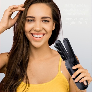 2–az–1 vezeték nélküli hajkiegyenesítő és göndörítő eszköz kerámia fűtőelemmel, görgő átmérője <15 mm, 3 szintű hőmérséklet-szabályozás, 60W, 5V, CE/FCC/ROHS
