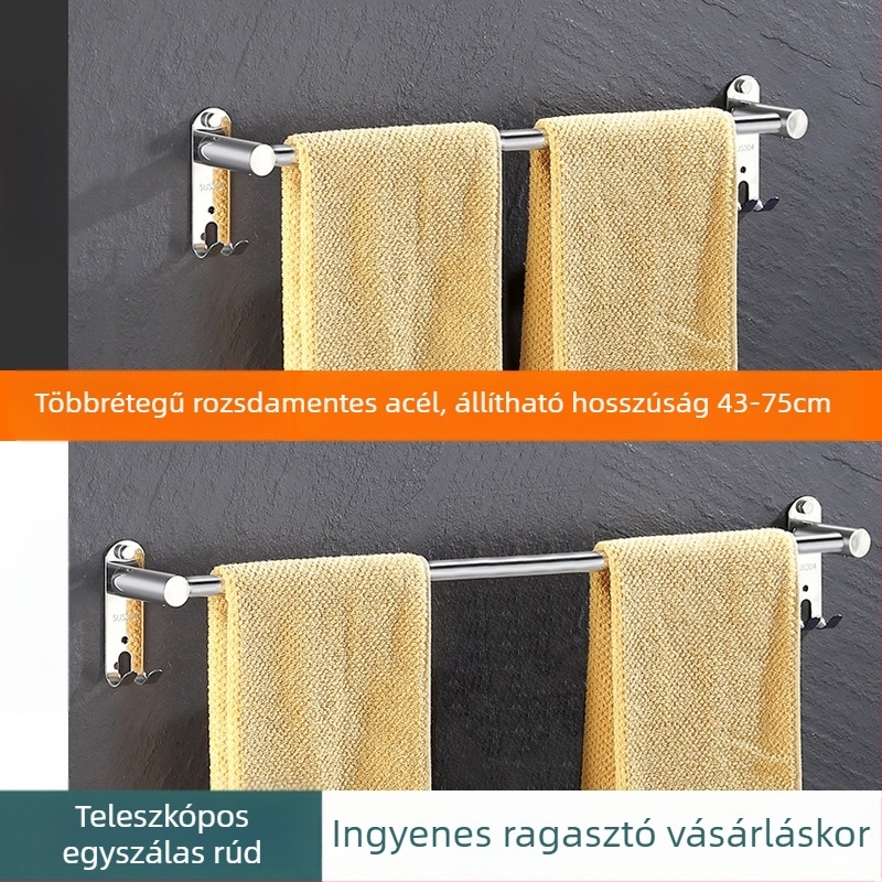 Rozsdamentes acél falra szerelhető kihúzható törölközőtartó, háromszintes, finom polírozás, teherbírás 25 kg