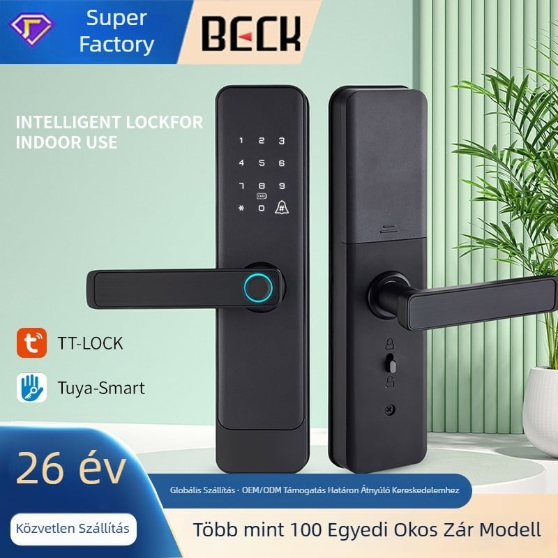 Ujjlenyomat-olvasós okoszár WiFi-vel, modell X7; 100 ujjlenyomat-tárolás; több mint 1 000 000 nyitás; beolvasási idő < 0,01 s; beltéri faajtókhoz, lakásokhoz és irodákhoz.