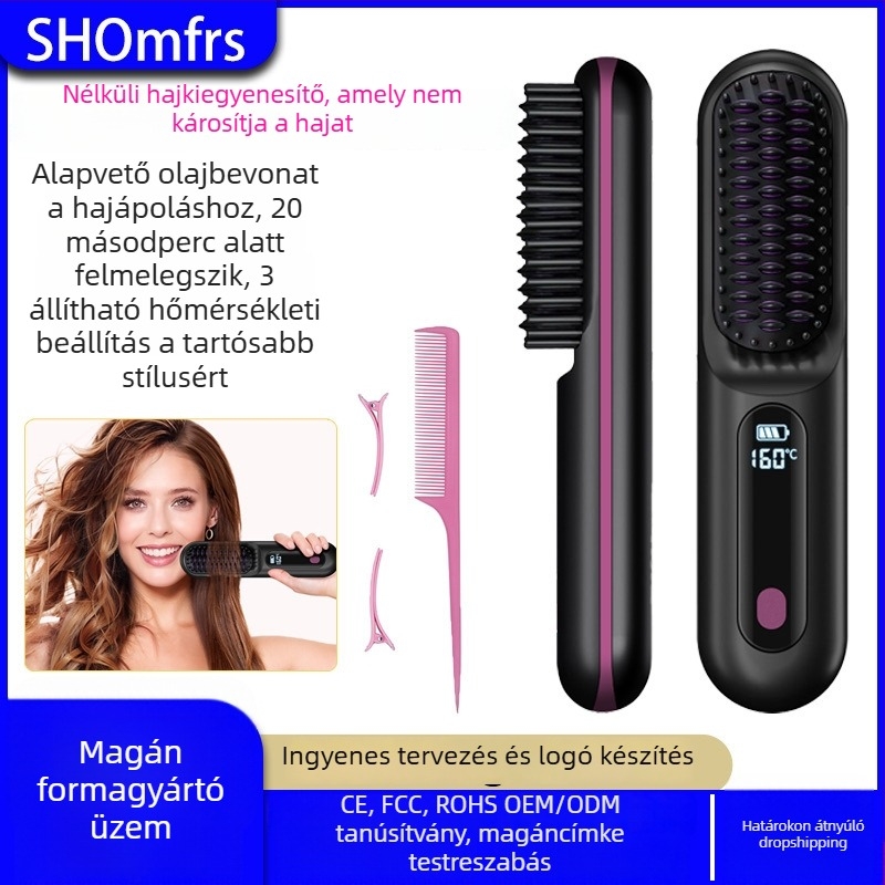 Vezeték nélküli hajsimító fésű titán bevonattal, 3 hőmérséklet-beállítás, 35W, 7,4V (Vezeték nélküli lítiumakkumulátor; titán bevonat; 3 hőmérséklet-beállítás; 35W; 7,4V)