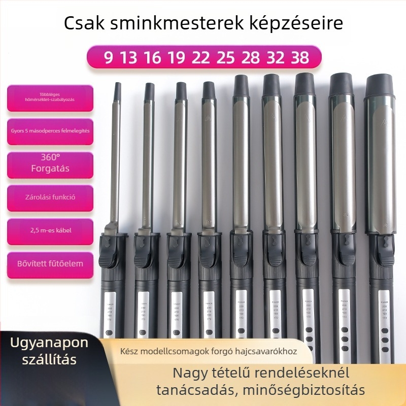 Rotációs curling vas professzionális stúdióhasználatra, titánbevonatú hevítőfej, 30 szintű hőmérséklet-szabályozás, 220V, 45W, vezetékes
