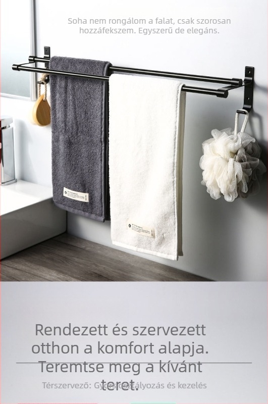 Törölközőtartó, kétszintes, Ferroötvözet, oxidációs felület, teherbírás 30 kg, modern minimalist stílus