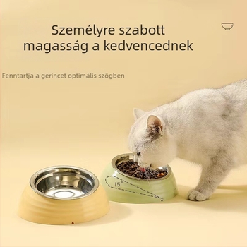 Macska etető tál műanyagból és rozsdamentes acélból, döntött száj a nyak védelmére, márka Qichong