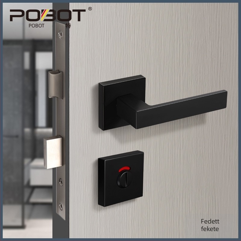 Fürdőszobai ajtózár jelzővel – modell PBT-55, négyzetes jelzőzár, anyag: cink ötvözet, típus: fogantyúzár, alkalmazható fa- és fémajtókhoz