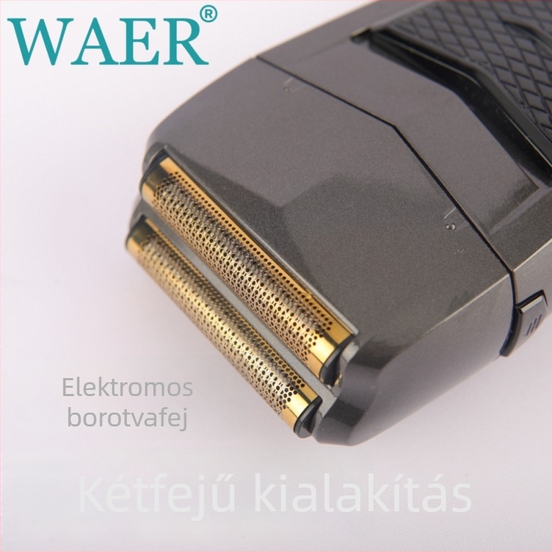 WAER férfi elektromos borotválkozó készlet – újratölthető, beépített 1200–2000 mAh akkumulátor, üzemidő 1–3 óra, levehető mosófej, rozsdamentes acél pengék