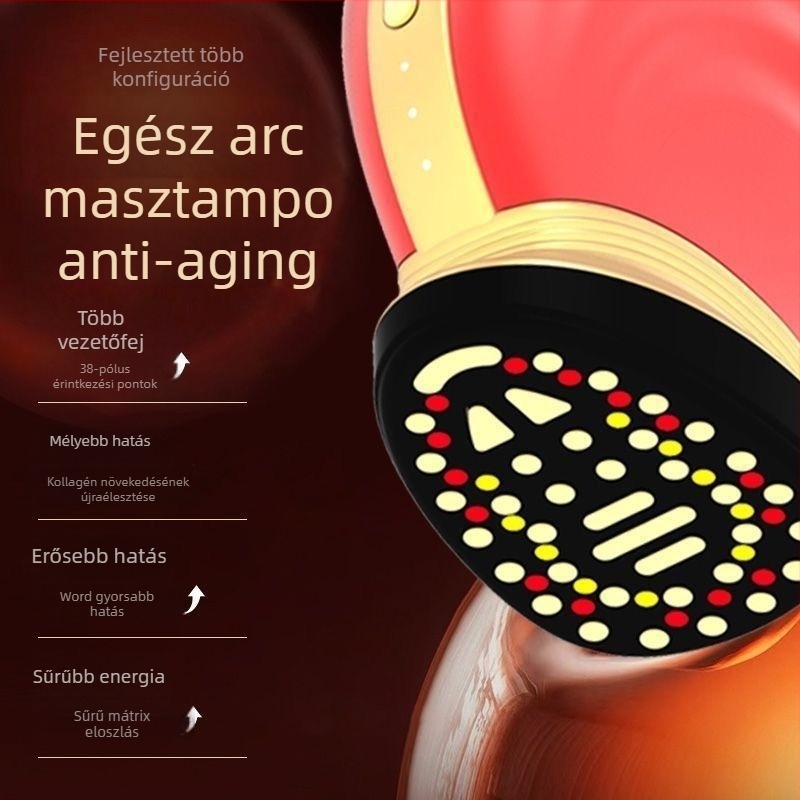 38-elektródos mikroáramos arcbeli eszköz liftelésre, feszesítésre, megújításra, formázásra és színes fénnyel — teljes arc, hordozható, beépített 800–1000mAh akkumulátor, IPX1