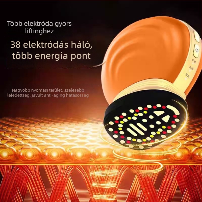 38-elektródos mikroáramos arcbeli eszköz liftelésre, feszesítésre, megújításra, formázásra és színes fénnyel — teljes arc, hordozható, beépített 800–1000mAh akkumulátor, IPX1