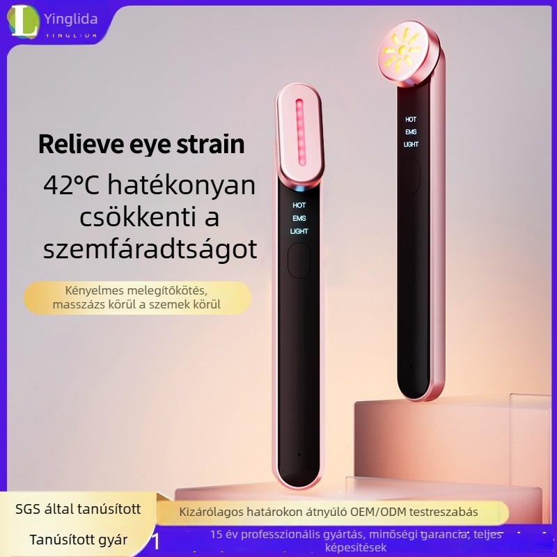 EMS mikroárammal működő szemkörnyéki kozmetikai eszköz melegítő tömörítéssel és liftinggel, beépített 300–500 mAh-s akkumulátor, IPX7 vízálló