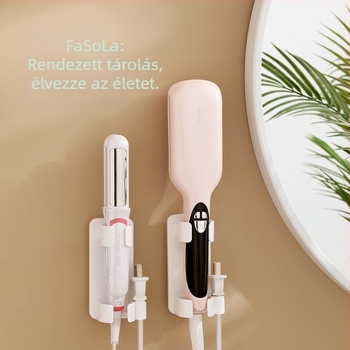 Fali hajcsavaró tároló – fúrásmentes szerelés, fürdőszobai tároló, műanyagból