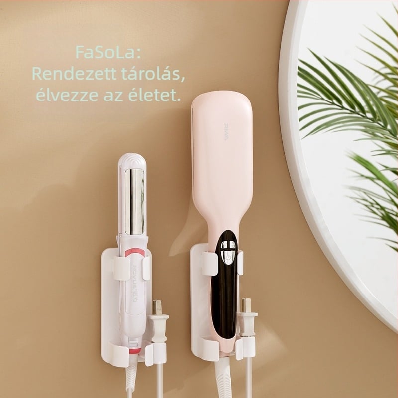 Fali hajcsavaró tároló – fúrásmentes szerelés, fürdőszobai tároló, műanyagból
