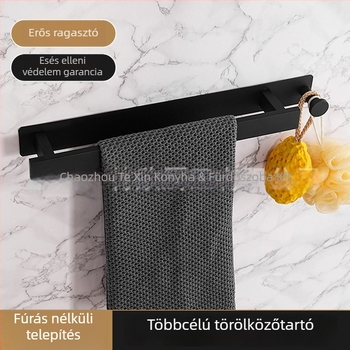 Rozsdamentes acél törölközőtartó, falra szerelhető, fúrás nélküli, egycsöves fürdőszobai rendező
