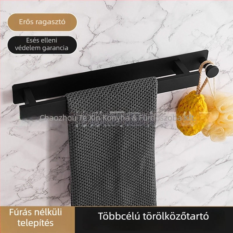 Rozsdamentes acél törölközőtartó, falra szerelhető, fúrás nélküli, egycsöves fürdőszobai rendező