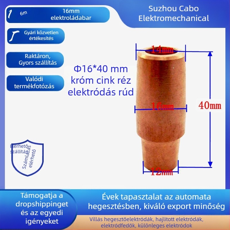 Ponthegesztő fej, Króm-zirkónium réz ötvözet, Modell C18150, Működési hőmérséklet 400°C, Varrási áram 20000 A