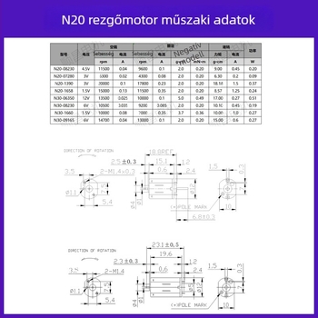 N20 rezgőmotor, mikromotor, 4,5 V DC, 9600 rpm, 0,2 W, 0,1 A
