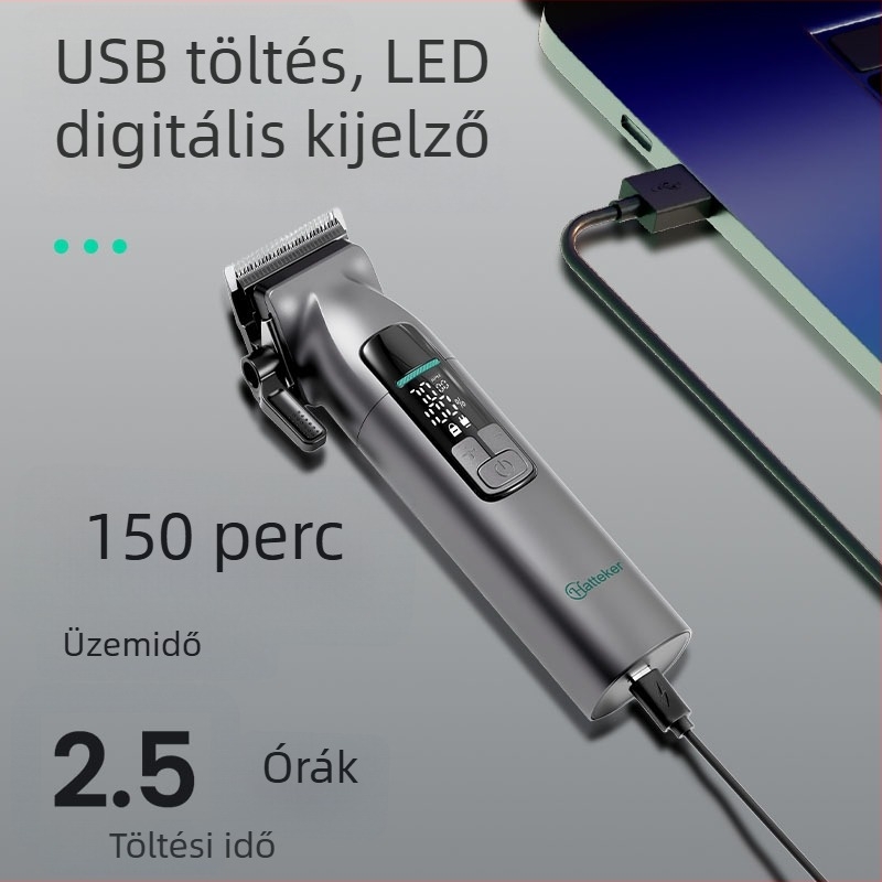 Elektromos hajvágó, többsebességes beállítással, vízálló, rozsdamentes acél pengék, beépített 1200-2000 mAh akkumulátor