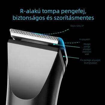 Elektromos borotva 3‑fejes forgófejjel, brushless motor, beépített 500–800 mAh akkumulátor, több mint 60 perc üzemidő, teljes test mosható kivitel