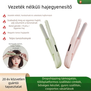 Vezeték nélküli hajvasaló és göndörítő turmalin-kerámiával, kettős használat, 10 hőmérséklet-beállítás, nedves és száraz hajhoz
