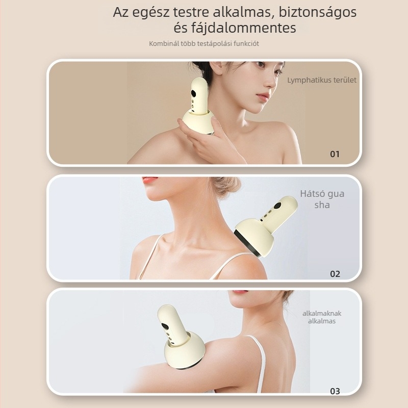 Elektromos masszírozó készülék melegítéssel és vákuumos szívással, hordozható, gombos vezérlés, modell BG-02, ABS ház, 1200mAh akkumulátor