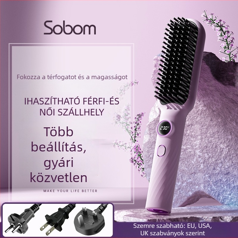 Hajkiegyenesítő fésű turmalin-kerámiás fűtéssel, digitális kijelző, 5 fokozatú hőmérséklet-szabályozás, 40W, 220V