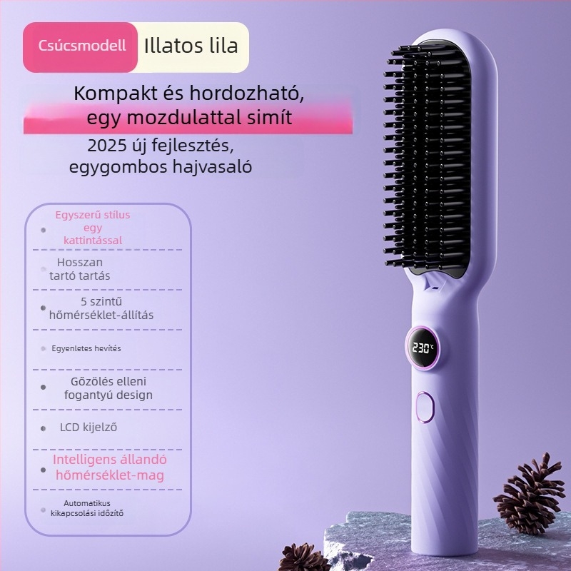 Hajkiegyenesítő fésű turmalin-kerámiás fűtéssel, digitális kijelző, 5 fokozatú hőmérséklet-szabályozás, 40W, 220V