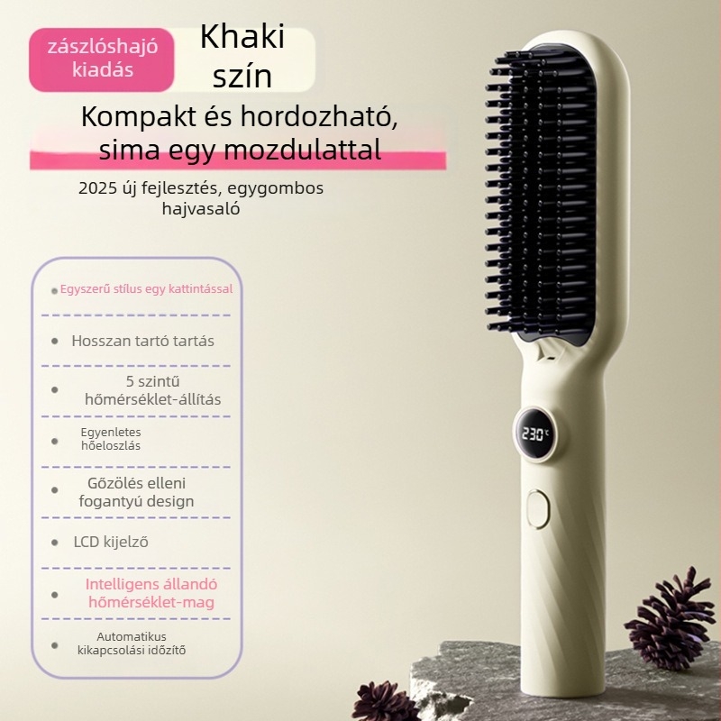 Hajkiegyenesítő fésű turmalin-kerámiás fűtéssel, digitális kijelző, 5 fokozatú hőmérséklet-szabályozás, 40W, 220V