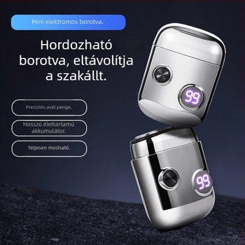 Elektromos arc- és testborotva, vízálló, LED kijelző, forgó fejű kétpengés kialakítás, USB töltés, beépített 500–800 mAh akkumulátor, alacsony zajszint