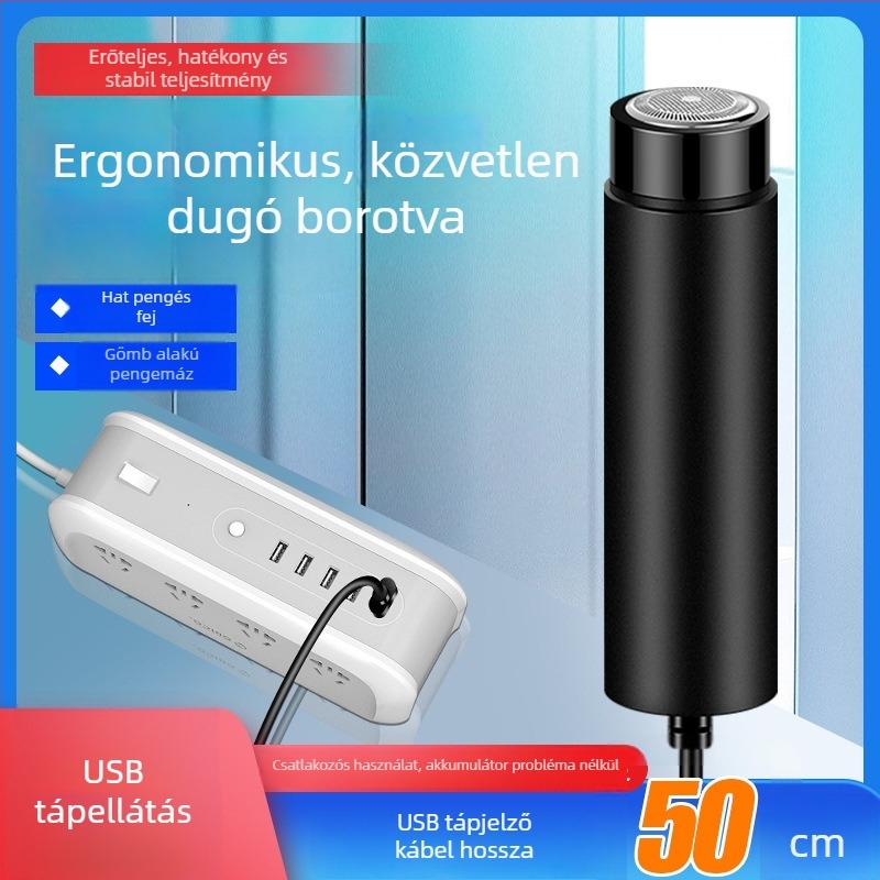 Hálózatról működő elektromos borotva, kefés motor, forgó fej, 1 penge, levehető mosható fej, száraz borotválkozás