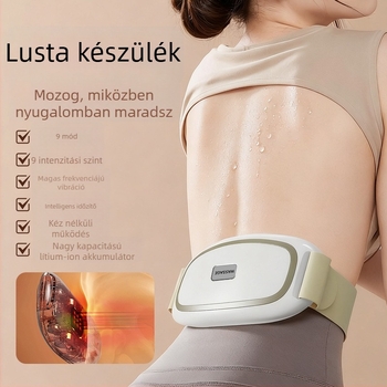 Töltővel újratölthető hasi masszírozó öv, 4 fejű masszázs, rezgés és forró kompressziós masszázs, mechanikus vezérlés, folyamatosan variálható áttétel