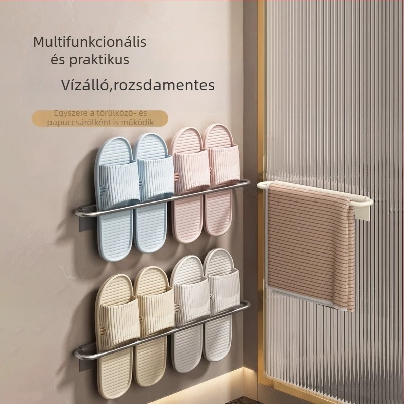 Falra szerelt törölközőtartó, összecsukható, fúrás nélküli, alumíniumból, 10 kg teherbírás