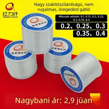 Gyöngyfűző zsinór, nem elasztikus, átlátszó, poliészter/ nylon, Hongli Fiber, alkalmas karkötőkhöz, ruházathoz és otthoni textíliákhoz