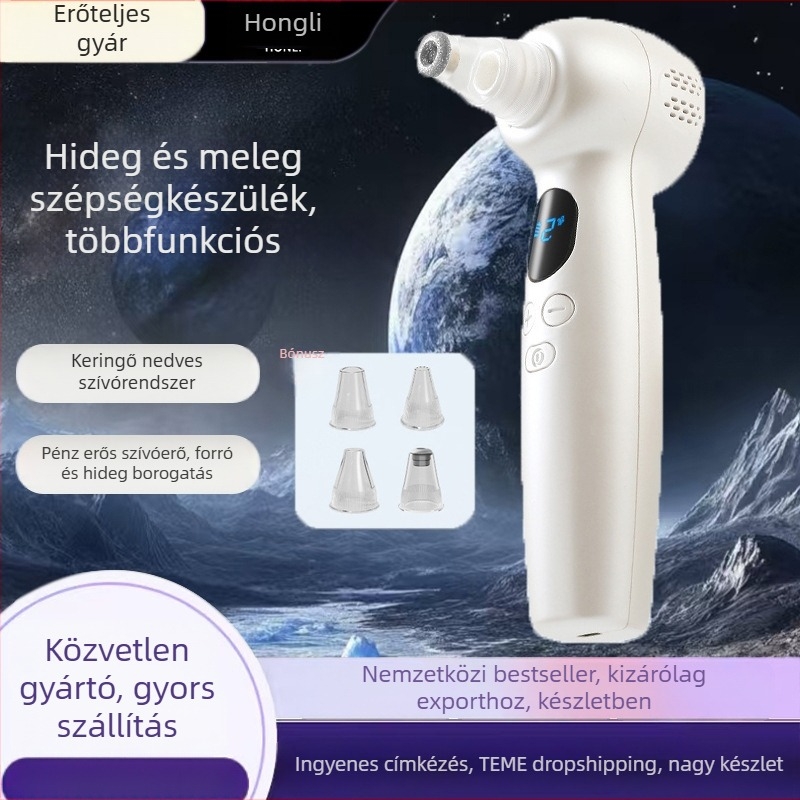 Elektromos pórusdugó szívó készülék ultrahangos vibrációval, 3 fokozatú szívás, masszázs meleg/ hideg kompresszióval, ABS ház