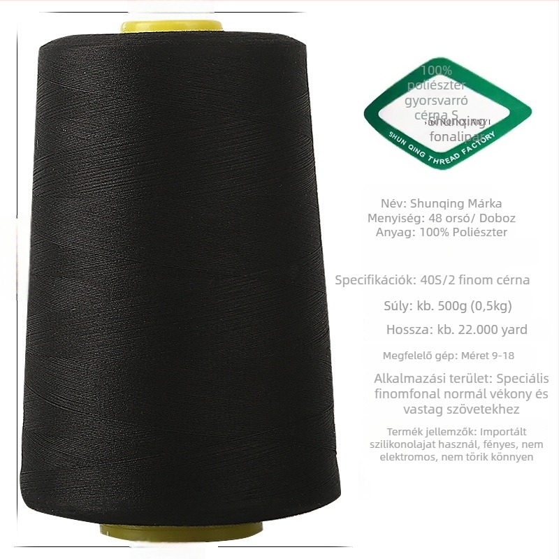 Varrócérna – Poliészter, alkalmas táskákhoz, függönykhöz, ruházathoz és háztartási textilekhez.