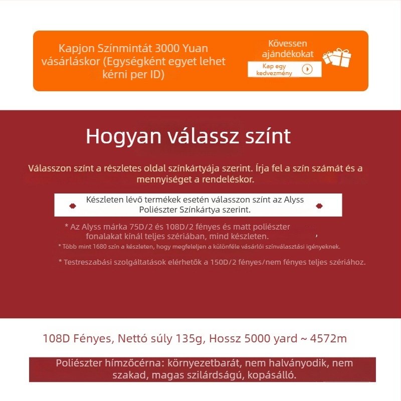 Alice Poliészter hímzőfonal 108D/2 varrásra és textíliákhoz