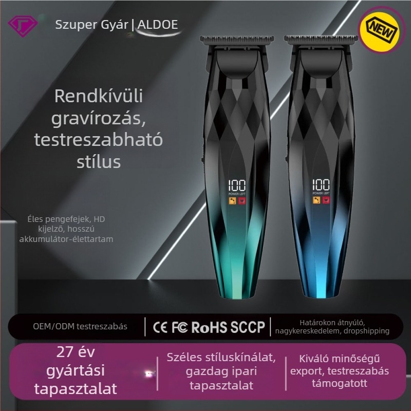 Vezeték nélküli hajvágó beépített 2000–4000 mAh-s akkumulátorral, 6800 rpm kefemotor, rozsdamentes acél pengék, cserélhető mosható vágófej, csendes működés (<36 dB).